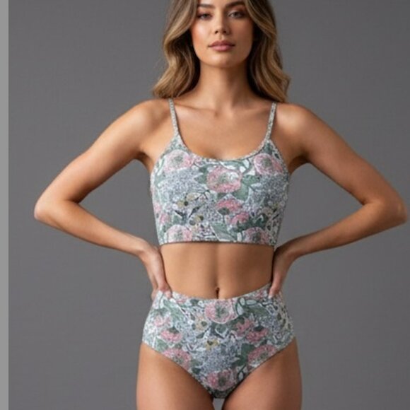 Boho Floral Print Round Neck Tankini Swimsuit Bathing Suit - Picture 1 of 7